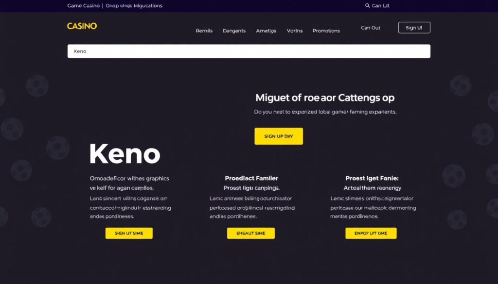 A sleek, modern online casino website with a bold, minimalist design. The homepage features a prominent "Keno" section, showcasing the game's vibrant graphics and user-friendly interface. The layout is clean and intuitive, with clear calls-to-action for signing up and exploring promotions. In the background, a subtle pattern of stylized keno balls adds a touch of playfulness. The overall impression is one of trustworthiness, professionalism, and a commitment to providing an exceptional gaming experience. A sleek, modern online casino website with a bold, minimalist design. The homepage features a prominent "Keno" section, showcasing the game's vibrant graphics and user-friendly interface. The layout is clean and intuitive, with clear calls-to-action for signing up and exploring promotions. In the background, a subtle pattern of stylized keno balls adds a touch of playfulness. The overall impression is one of trustworthiness, professionalism, and a commitment to providing an exceptional gaming experience.